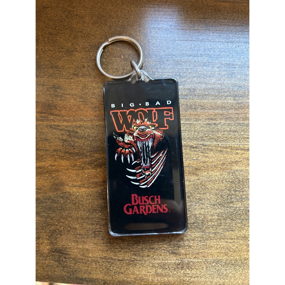 Vintage Rare Busch Gardens Big Bad Wolf Roller Coaster Keychain Souvenir Black